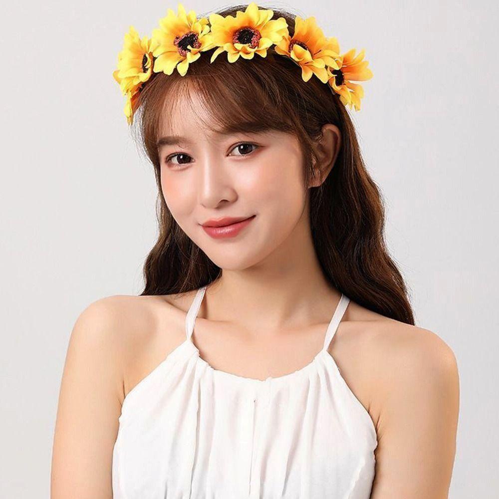 6/7/10 Heads Sun Flower Ring Wire&Cloth Hair Hoop Sun Flower Headband Women Girl Birthday Favor