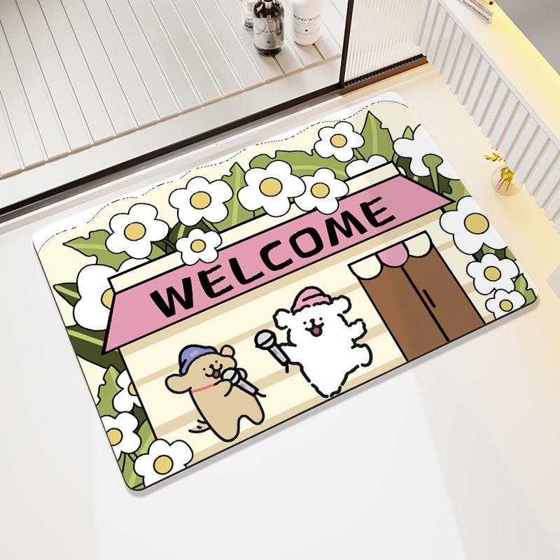Non-Slip Water-Absorbing Cute Puppy Floor Mat for Bathroom Entrance