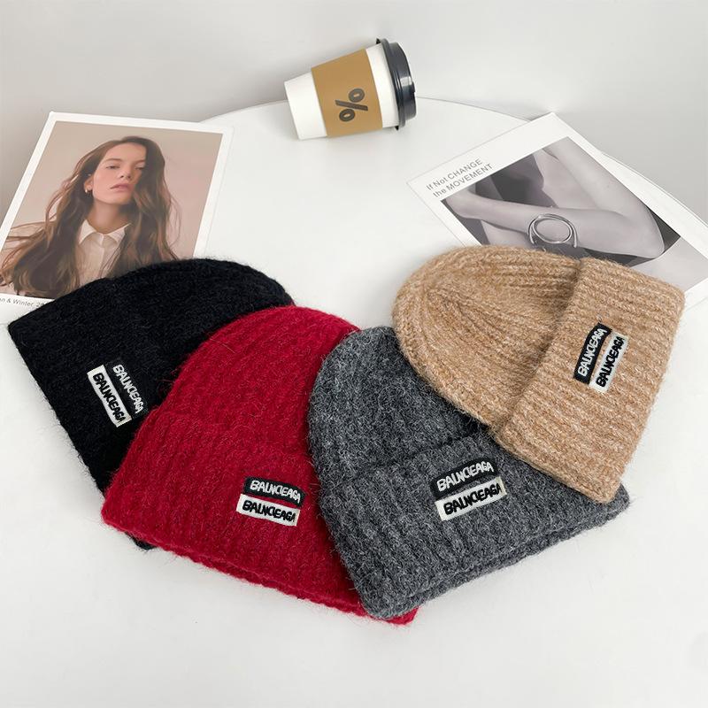 Simple Cloth Label Knitted Hat for Women Autumn and Winter Warm Ear Protection Cycling Hood European and American Outdoor Sports Woolen Hat for Men
