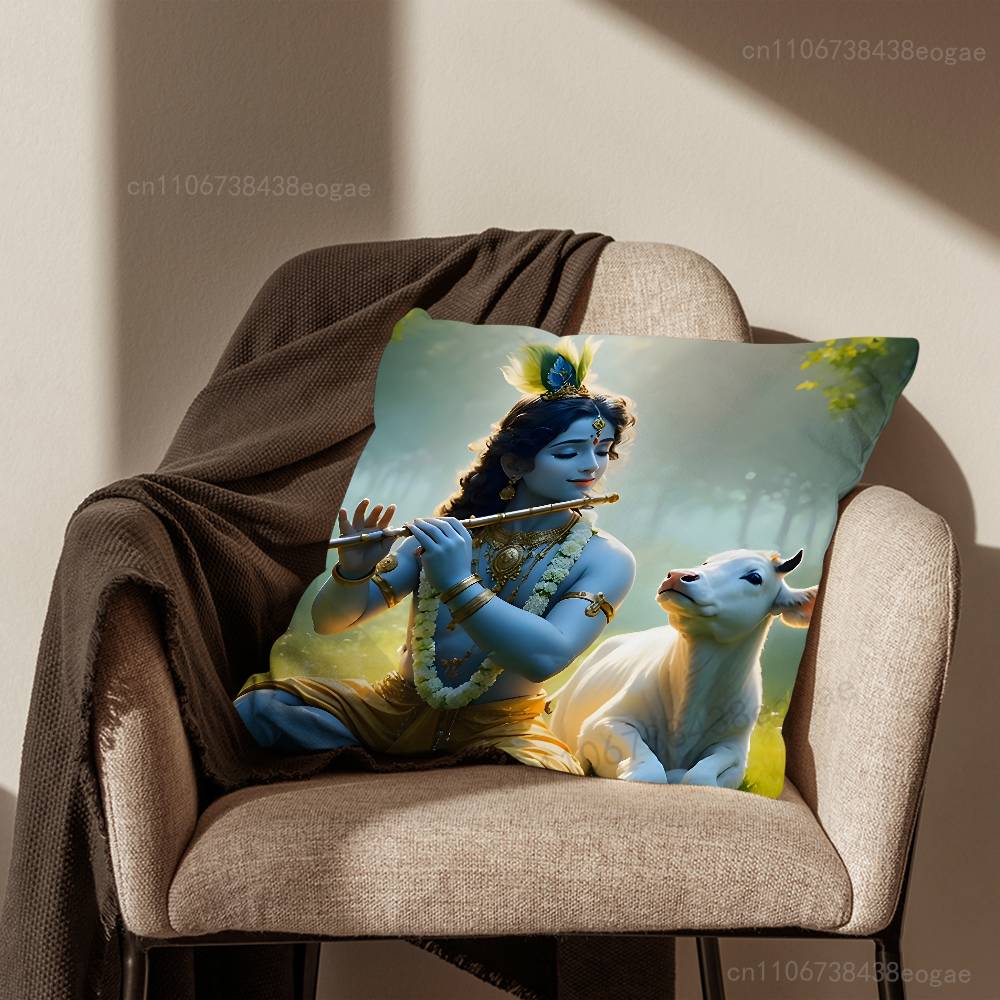 Indian God Lord Krishna  Throw Pillow Case For 45*45cm,55*55cm,30*30cm For Home Bedroom Decoration And Protector
