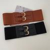 Black Sophisticated Wide Waist Belt For Women With Alloy Buckle Ideal For Dresses Jackets And Sweaters
