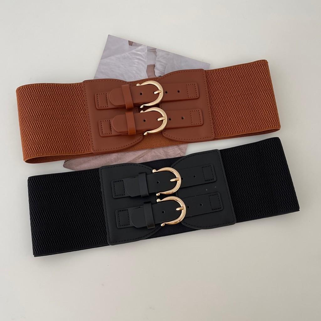 Black Sophisticated Wide Waist Belt For Women With Alloy Buckle Ideal For Dresses Jackets And Sweaters