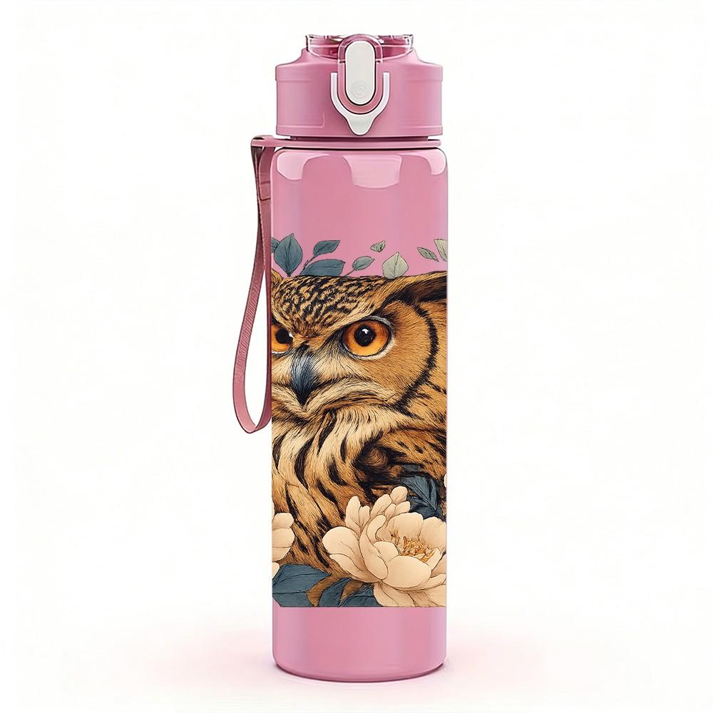 1PC Owl Vintage Flower Decor Print 750ml Color Plastic Sports Water Bottle Leakproof Flip Straw Lid Suitable for Sports Office Home Use
