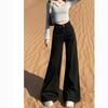 Women's High-Waisted Black Wide-Leg Floor-Length Jeans, Spring/Autumn 2025 Fashion Flare Loose Fit Pants.