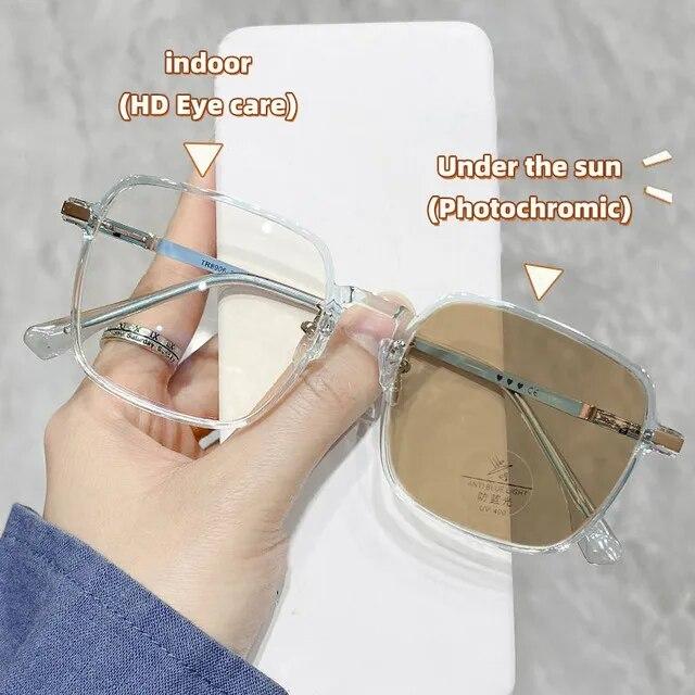 

Светочувствительные фотохромные очки для мужчин и женщин, меняющие цвет, анти-синий свет, плоское зеркало, уличные солнцезащитные очки, компьютерные очки