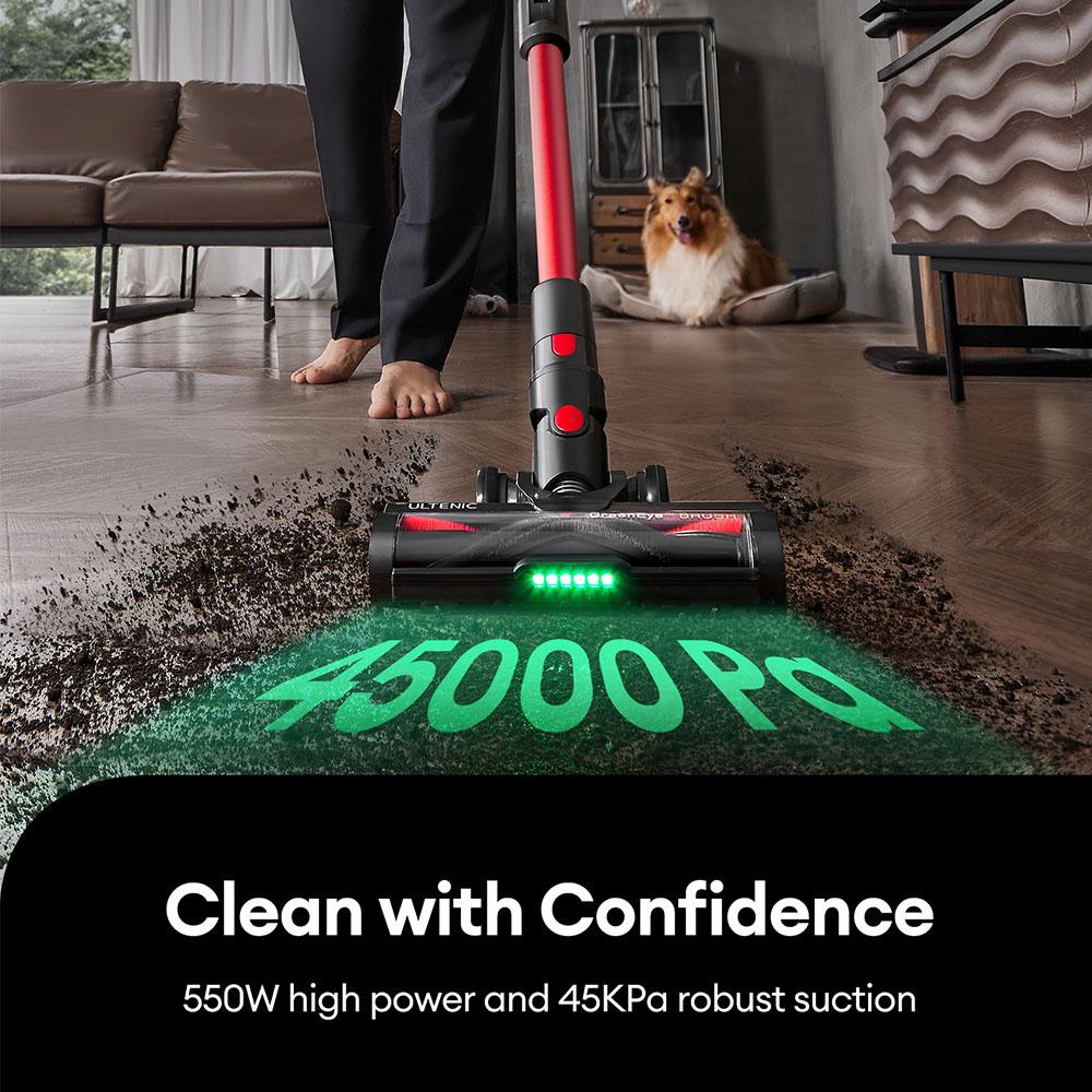 Aspirateur Balai Sans Fil Ultenic U16 Flex, Aspiration 45000Pa, Autonomie 60min, Tube Flexible à 180°, Brosse Anti-Enroulement