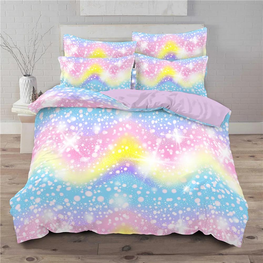 Comforter Rainbow Ombre Queen King Romantic Style Bedding Set For Girls Kids Teens 3 Piece Set With 2 S No Quilt