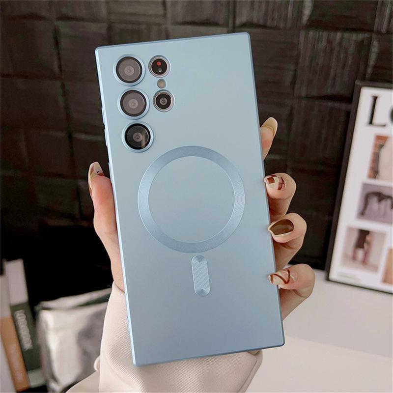 Geeignet für Samsung S24 Metallfarbe Silikon Handyhülle Sanx23plusCD Muster Magnetisch S22 mit Linse Vollabdeckung