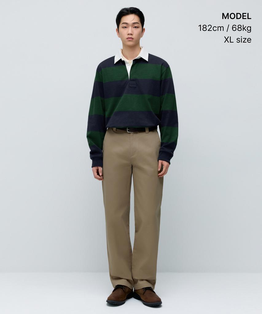 MUSINSA STANDARD Relaxed Striped Rugby Shirt [Navy/Green]