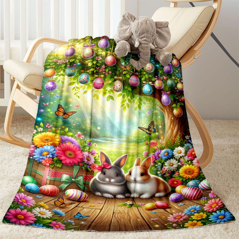 Easter Eggs And Bunnies Blanket,Suitable for Sofas, Offices, Travel, Living Rooms, Gifts To Relatives and Friends, Blanket,Suitable for All Seasons.