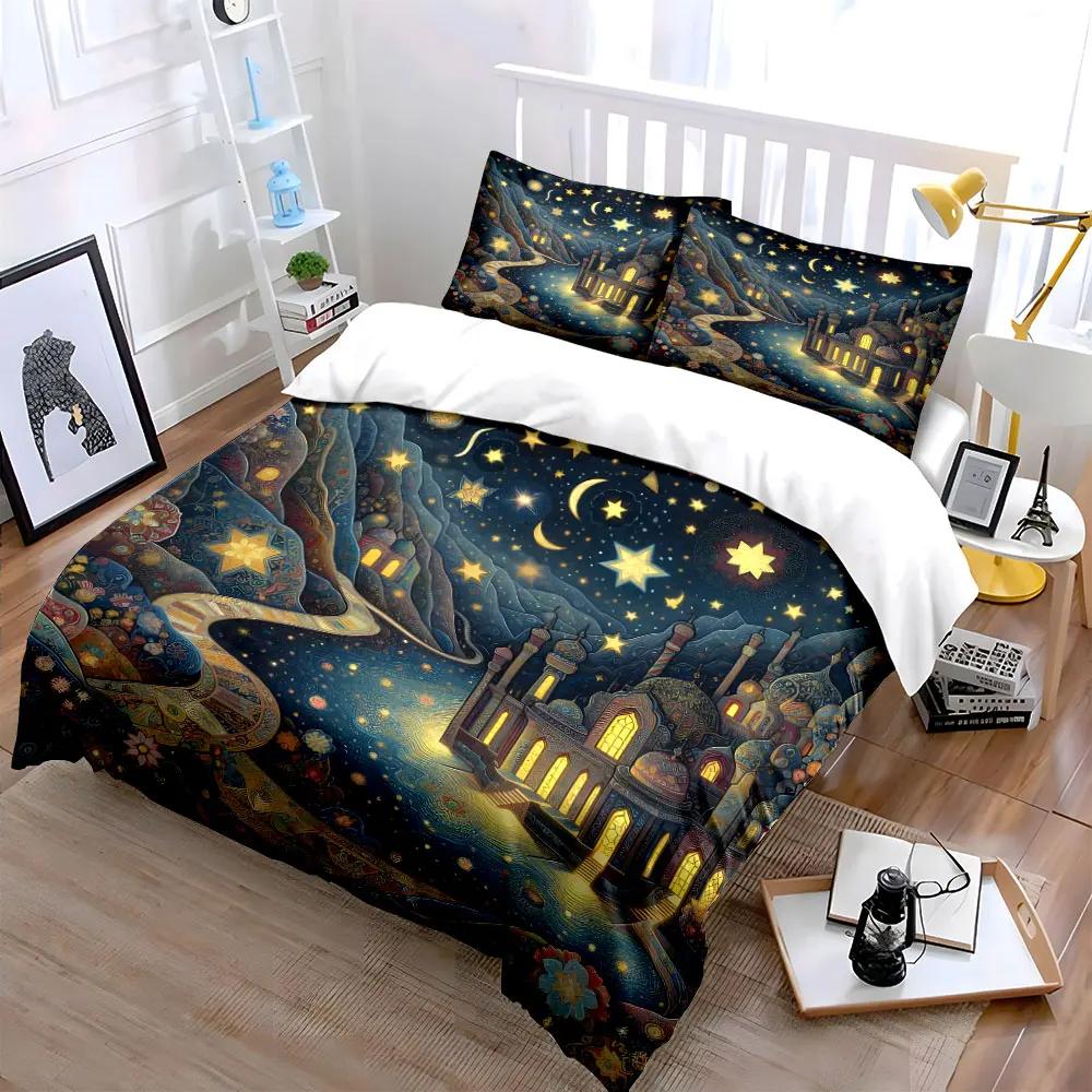 "Starry Night Fairy Tale Decor" Soft Comfortable Duvet Cover Bedding Set Included 1*Duvet Cover & 2*Pillowcases Gift