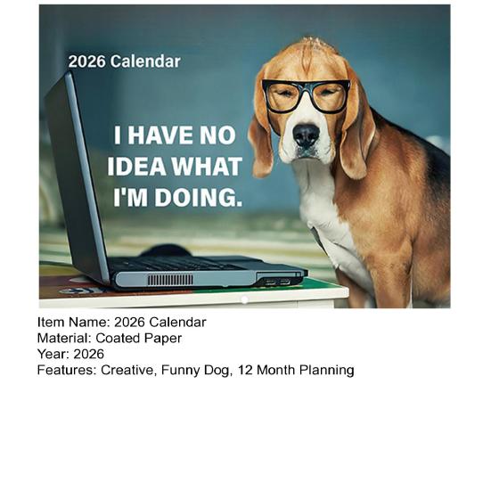 Desk Dogs 2026 Calendar Funny Dogs Illustrations Wall Calendar Jan.2026-Dec.2026 12 Monthly Planner for Home Office