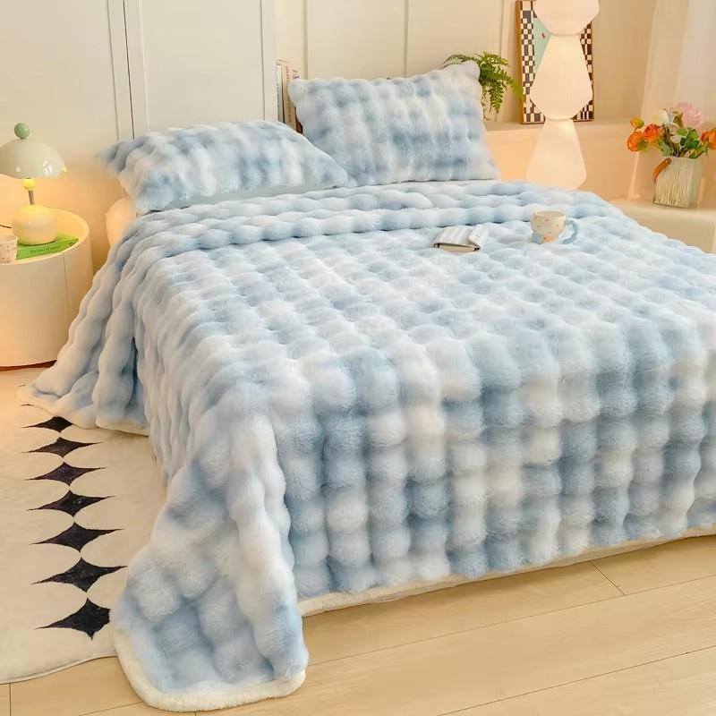 1pc Plaid Flannel Blanket Sheet Warm Soft Cozy Throw Blanket Sofa Bed Room Office Nap Blanket Autumn Winter Fluffy Bubble Fleece Blanket Sheet