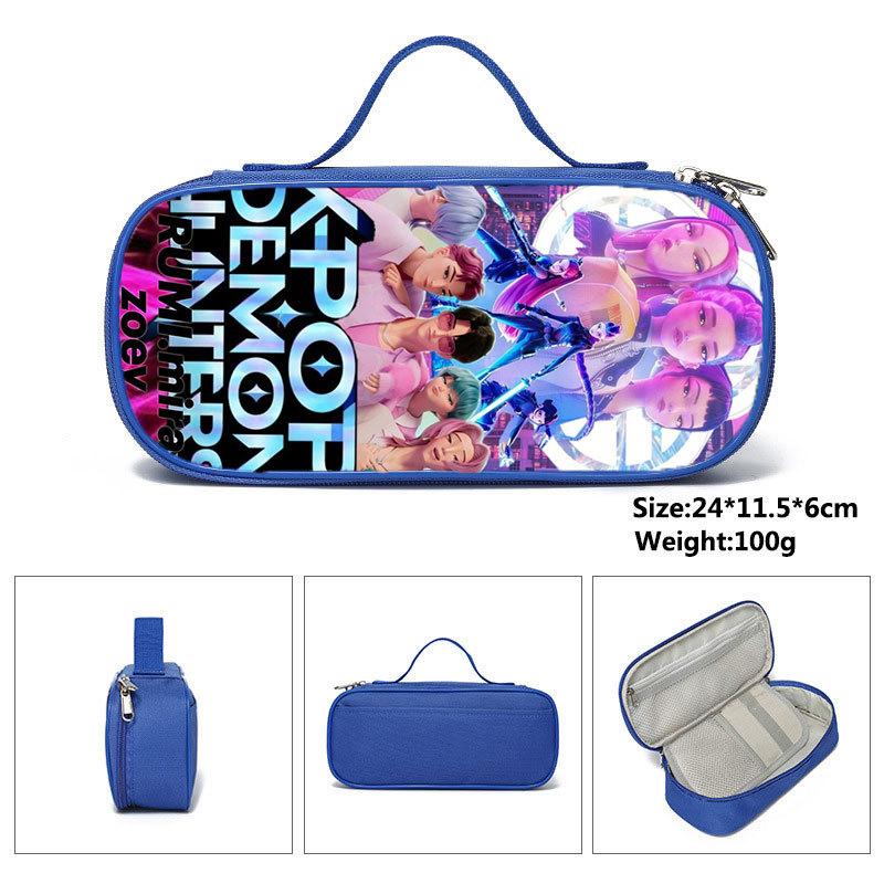 Huntrix Kpop Student Blue Compartmentary Pencil Bag Kpop Witch Hunter Student Storage Stationery Bag Pencil Bag