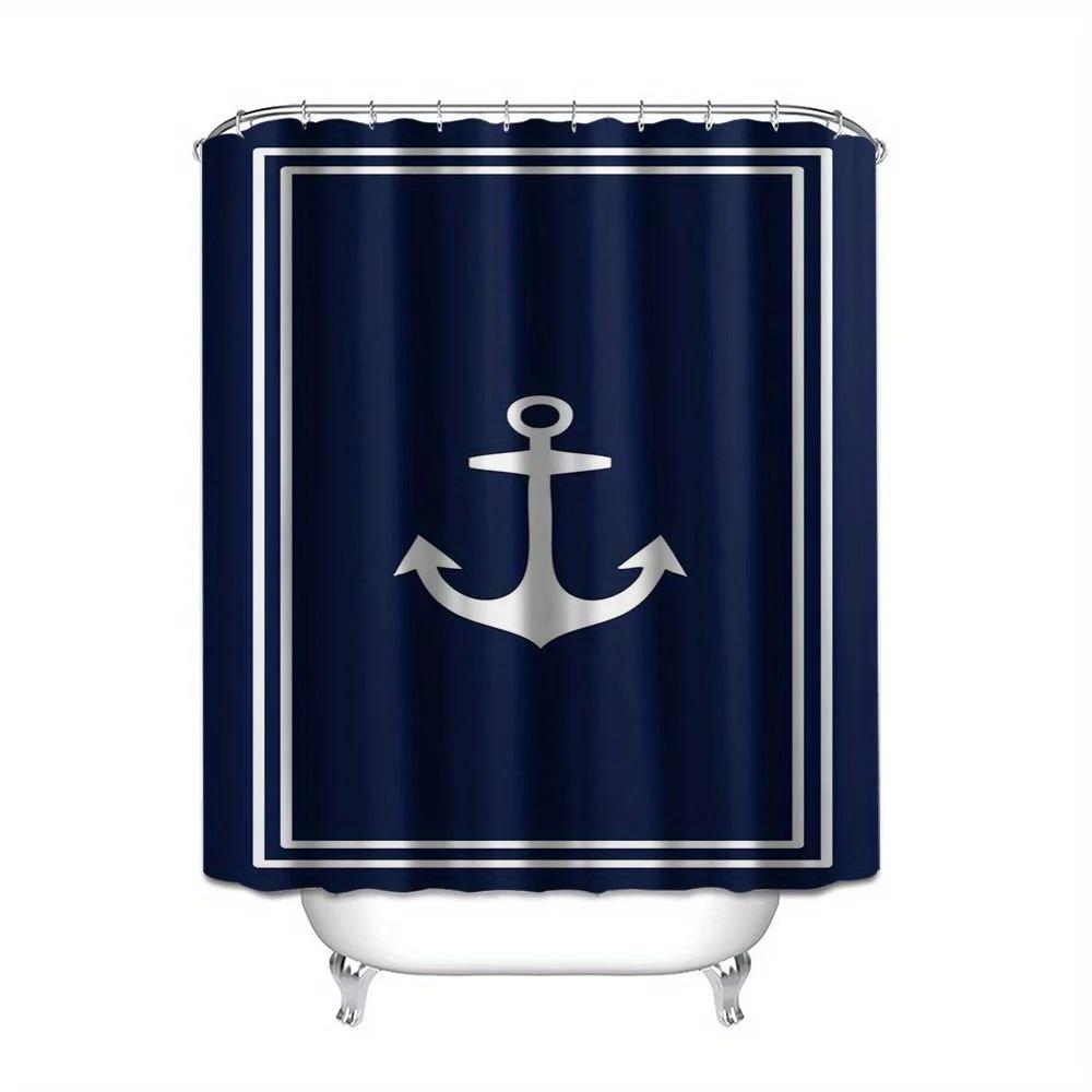 1Pc Ocean Anchor Winter Bathroom Curtain Digital Print Polyester Shower Curtain No-Hole Bathroom Partition Curtain