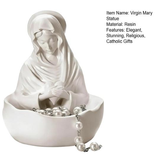 Yousheng Virgin Mary Jewelry Holder for Rosary Necklace Rings 5" Blessed Catholic Resin Statue Religious Keepsake for Christian Home Decor