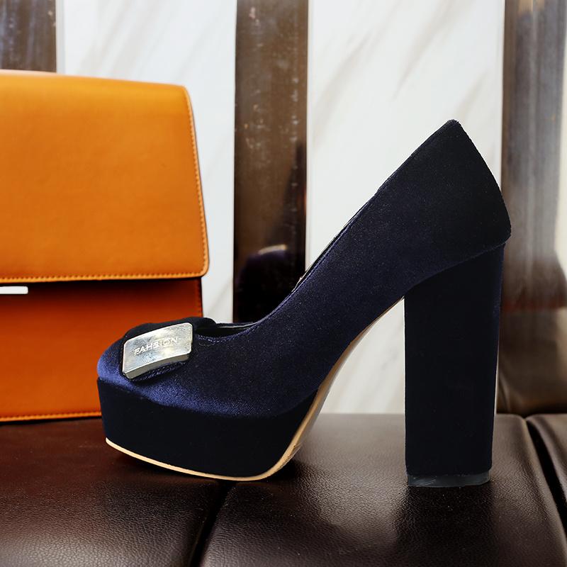 Spring Velvet Platform High Heels Pumps Shoes Woman Fashion Sexy Blue Red Women's Heeled Round Toe Office Party Wedding Shoes