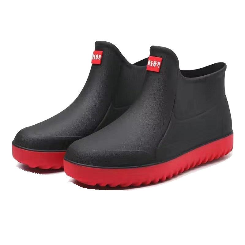 

Чоловічі Модні Нековзкі Водонепроникні Короткі Гумові Дощовики 46 червоний колір чорний