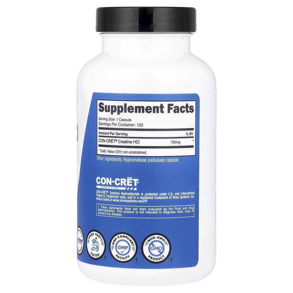 Nutricost, Athletic Performance, Creatine HCl, 750mg, 120 Capsules