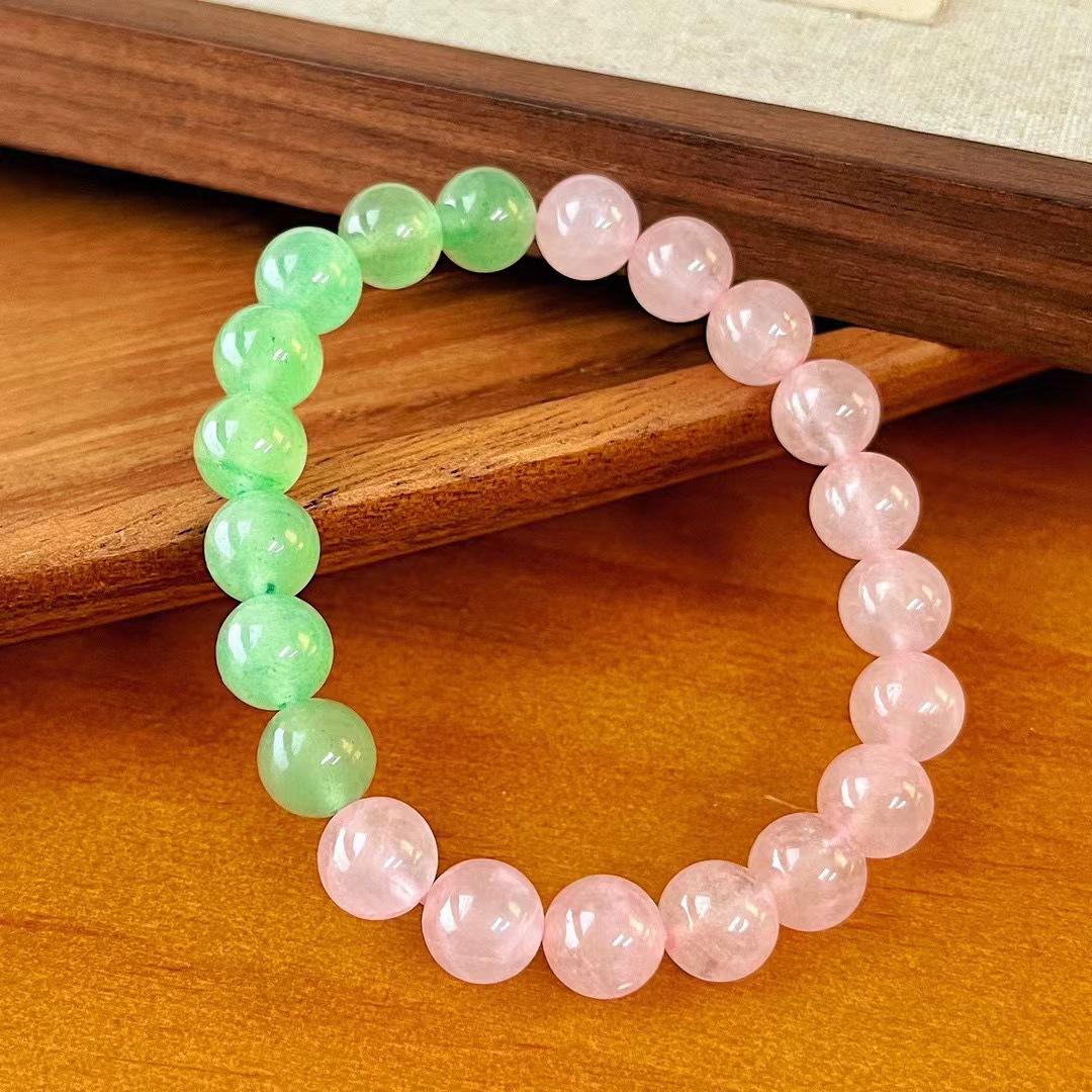 Retro Natural Dongling Jade, Natural Powder Crystal Contrasting Color Crystal Bracelet, High-End Bracelet.