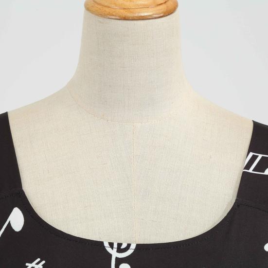 Dámské šaty bez rukávů v 50. letech vintage Vzor notového zápisu Midi šaty Retro koktejlové swingové šaty Áčkového střihu Večerní taneční róba na čajový dýchánek