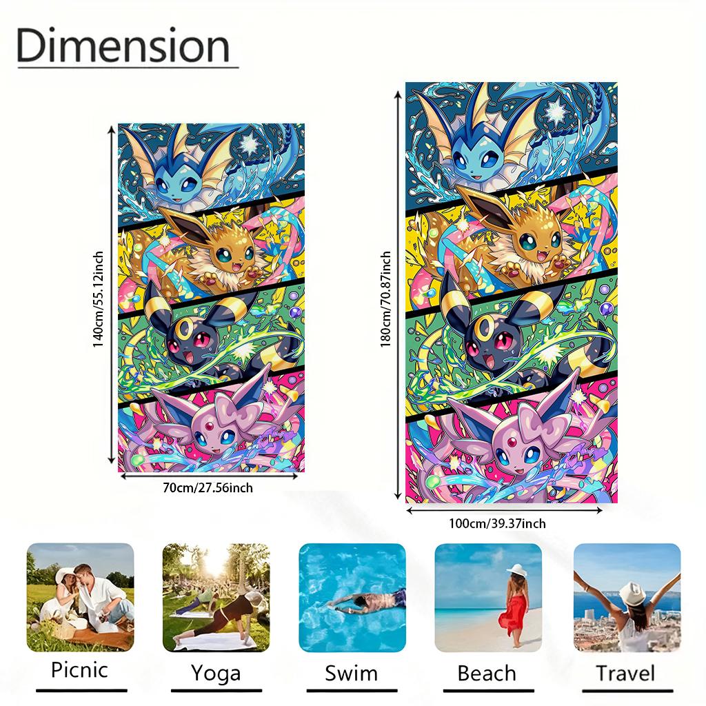Pokemon Eeveelutions Beach Towel, Vaporeon Jolteon Umbreon Espeon Quick-Dry Towel