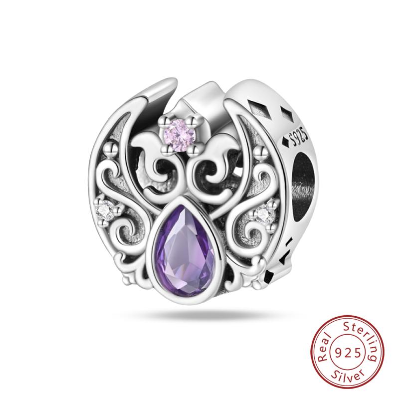 Copper Classic Purple Retro Heart Shape Lotus Angel Pattern Charms Beads Fit Qikaola Original Bracelets Diy Jewelry