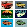 Daf Sedan Marathon Car Illustration Yellow with Black Stripes Metal Garage Plaques Bar Character Wall Decor Tin Sign Poster