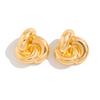 Fashion Style Metal Threaded Shell Stud Earrings, Simple Design Geometric Ring Kinked Earrings