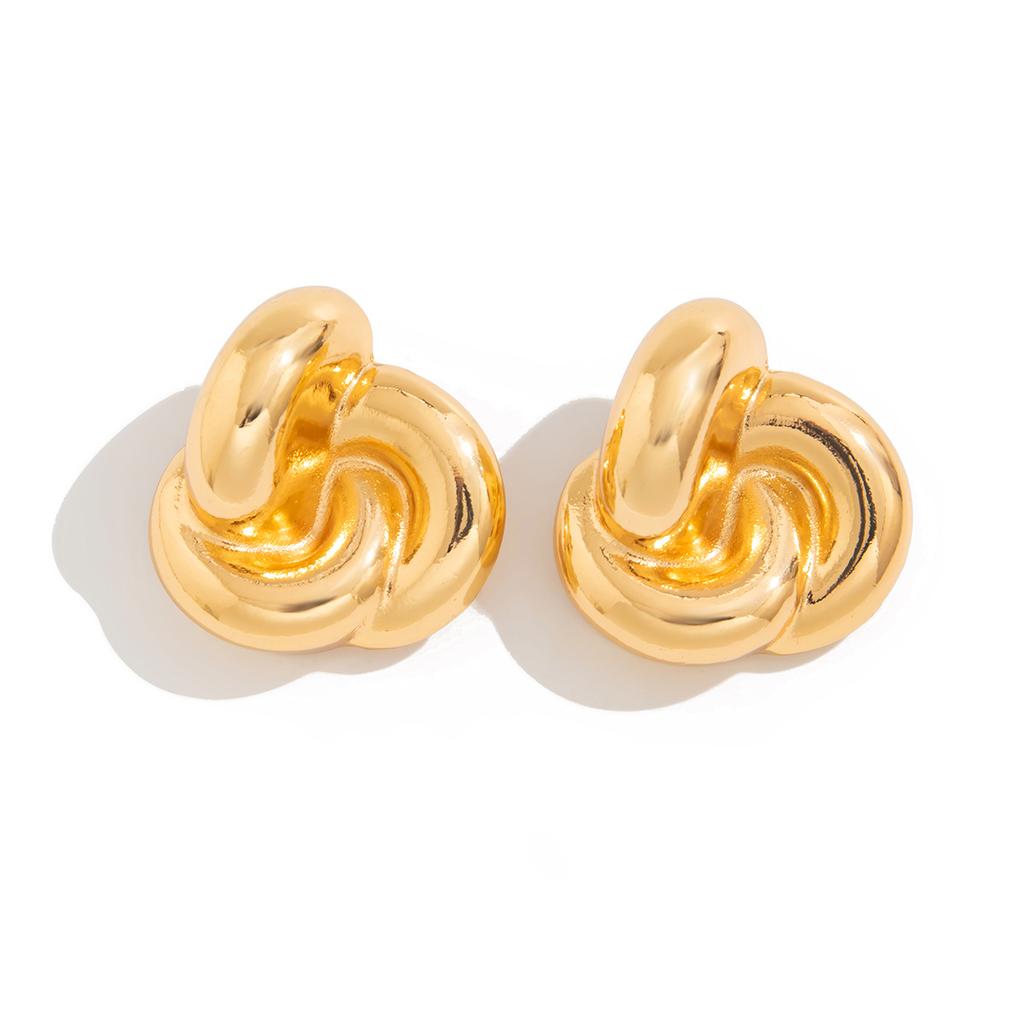 Fashion Style Metal Threaded Shell Stud Earrings, Simple Design Geometric Ring Kinked Earrings