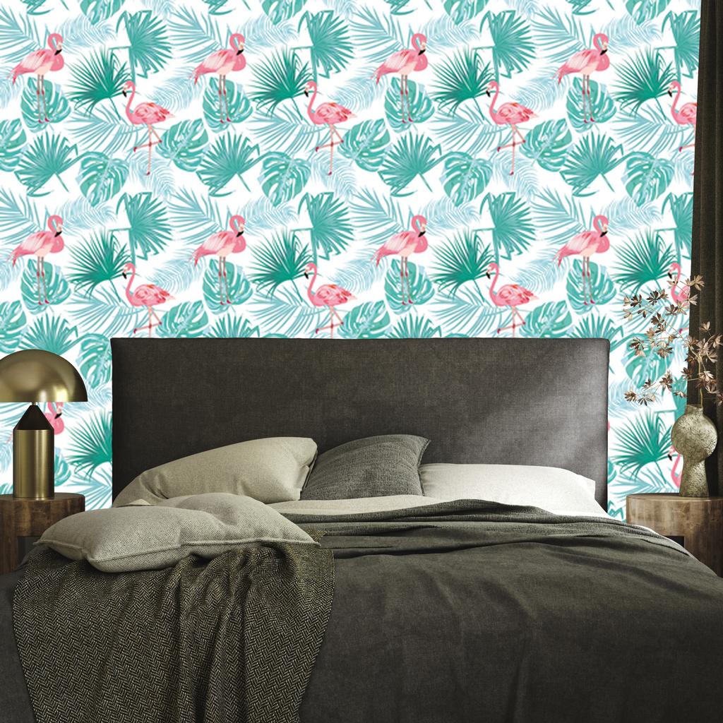 Tropical Leaves Flamingos Wallpaper for Living Room and Bedroom 50x1000