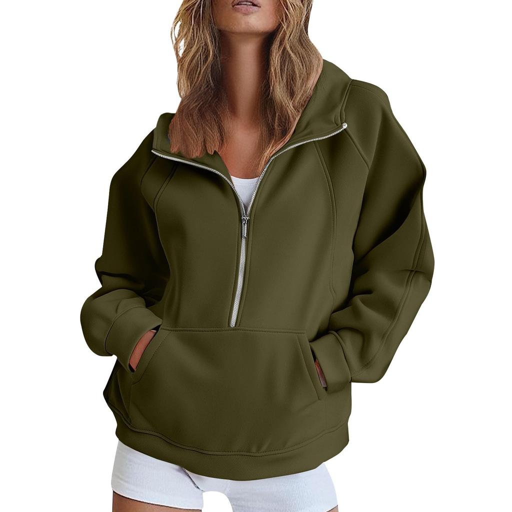 Women's Fashion Solid Color Pullover Casual Loose Button Sweatshirt