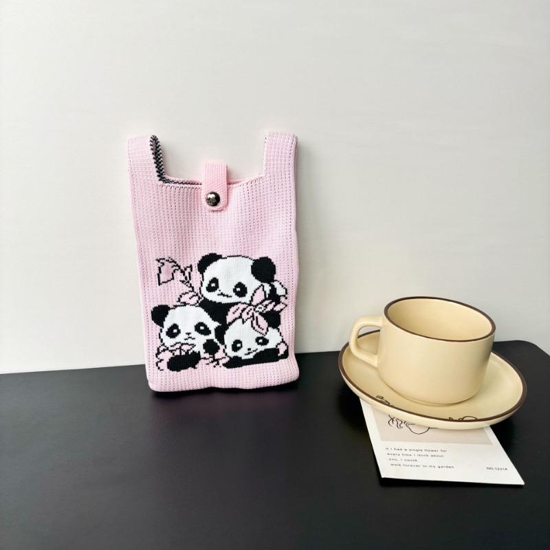 Panda Mobile Phone Bag Cute Knitted Bag High Sense Personality Versatile Dopamine Shoulder Messenger Bag Dopamine Wind