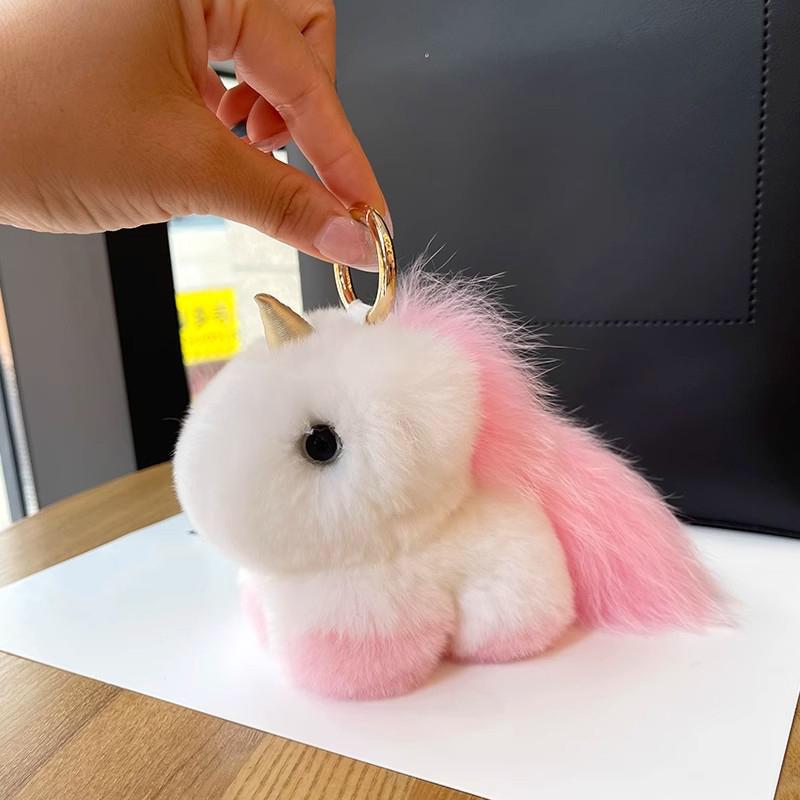 Sevimli Tek Boynuzlu At Çanta Charm Peluş Bebek Oyuncak Midilli Taklit Vizon Kürk Araba Anahtarlık Kolye Hediye