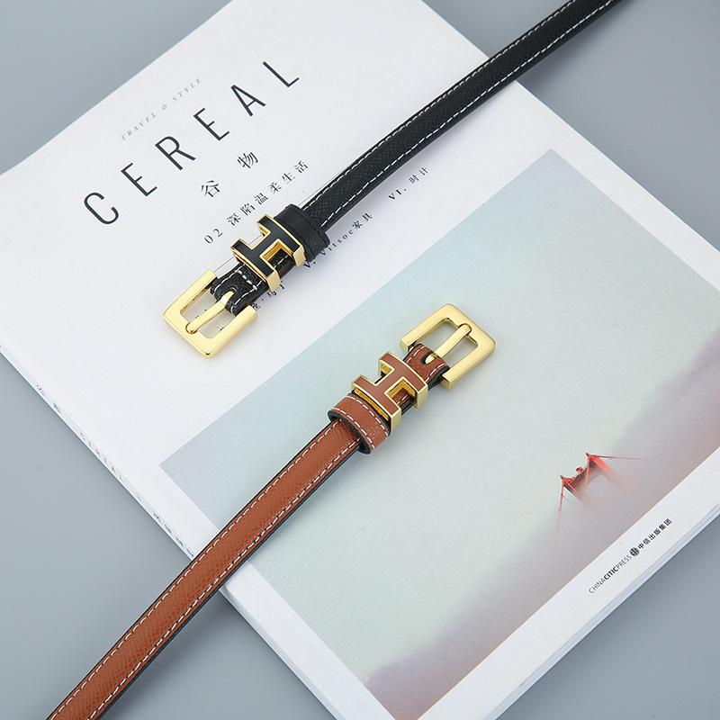 Women's Genuine Leather Thin Fashion Belt - Versatile Decorative Ins Style Waistband for Jeans