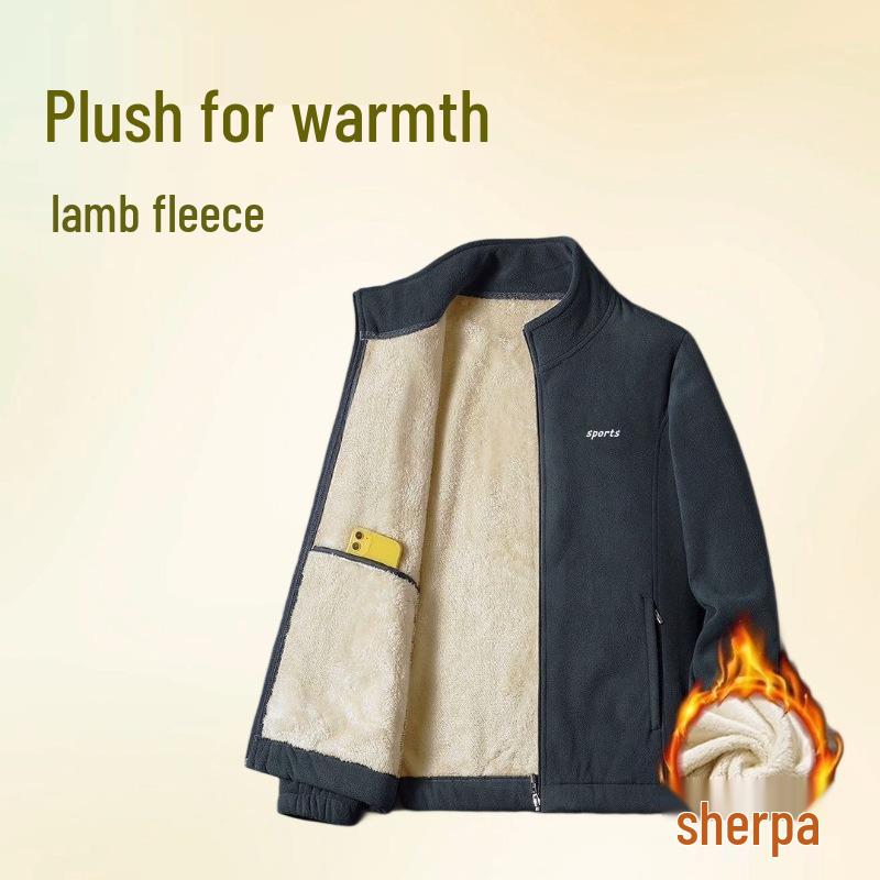 2024 Dad's Fleece-Lined Winter Jacket: Warm, Thick Stand-up Collar Coat for Middle-Aged and Elderly Men