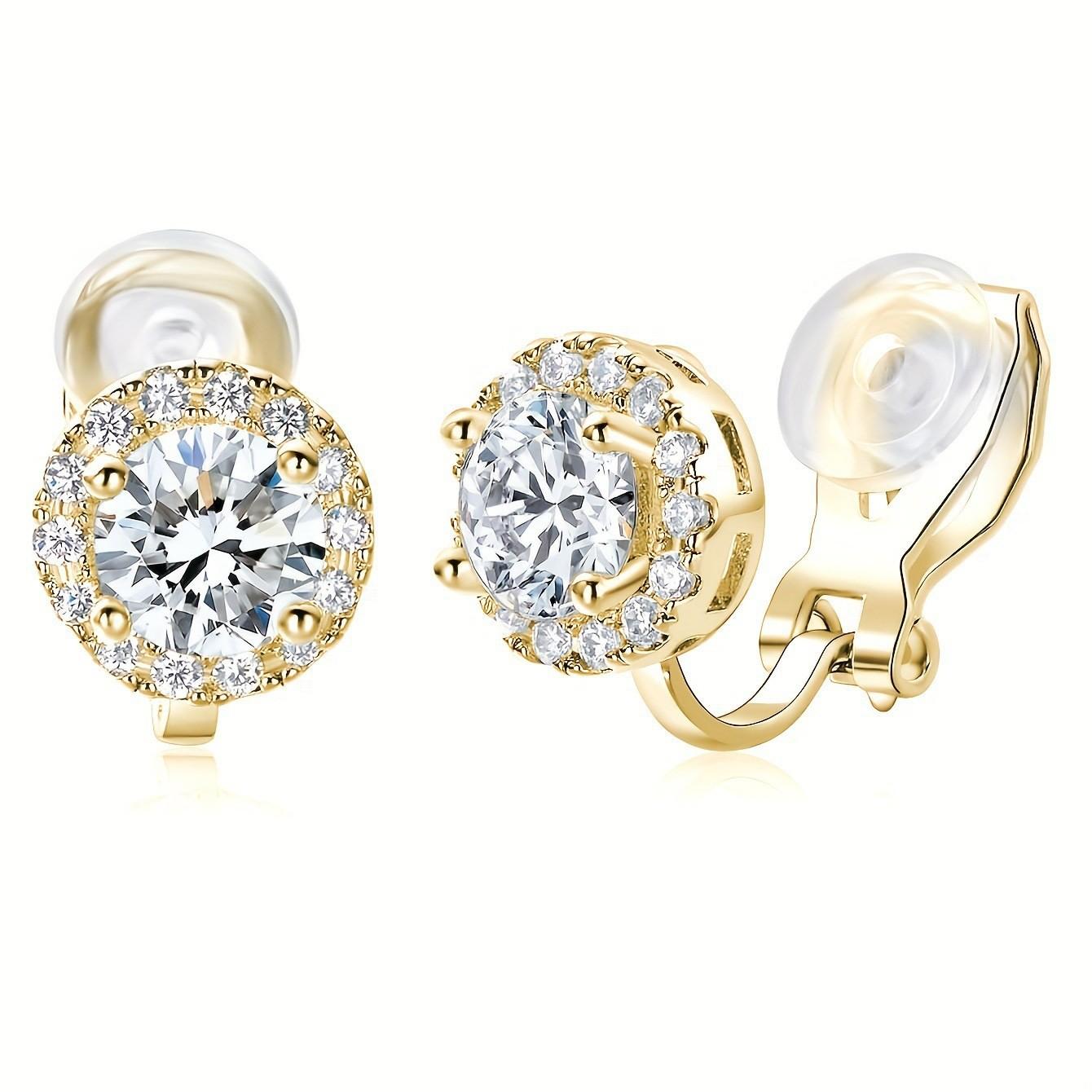 

Round zircon ear clips women s autumn and winter high-end elegant temperament ear jewelry Copper