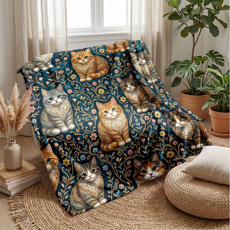 Cats In Cartoon Style Blanket Personalized Name Flannel Blanket Soft Cozy Plush Throw for Sofa Bed Lightweight Home Decor