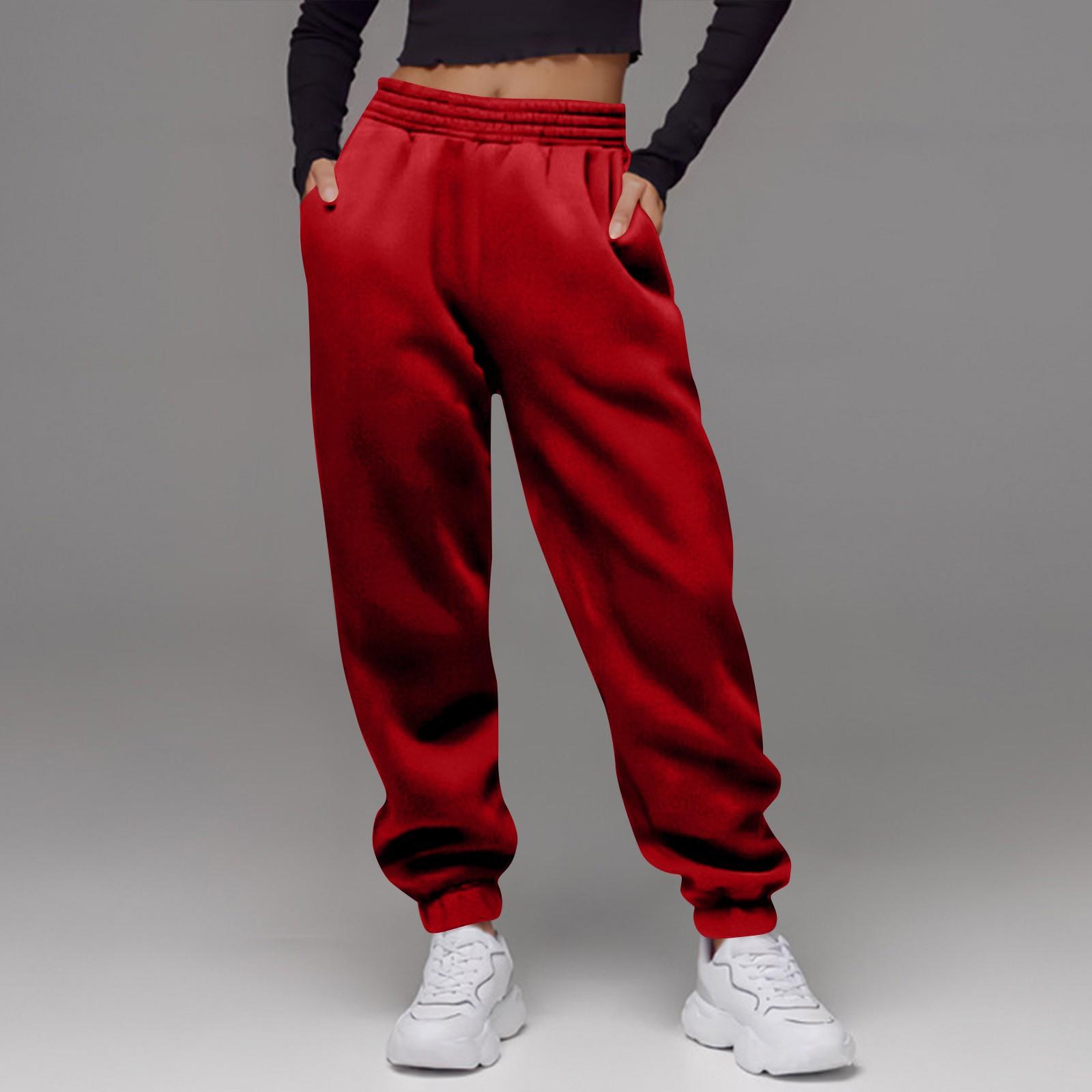 

Женские брюки с высокой посадкой, свободные, спортивные, джоггеры, модные, повседневные, с карманами XL красный