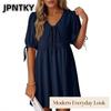 JPNTKY Moda Donna Estate Primavera Abiti Casual a Manica Corta con Scollo a V e Stampa Monocolore