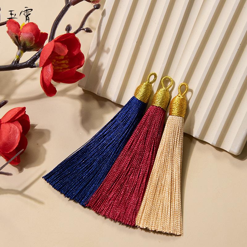 8Cm Pull Ring Gold Silk Threaded Cap Fringed Spike Polyester Fringed Antique Hanging Spike Bookmark Sachet Jewelry Accessories