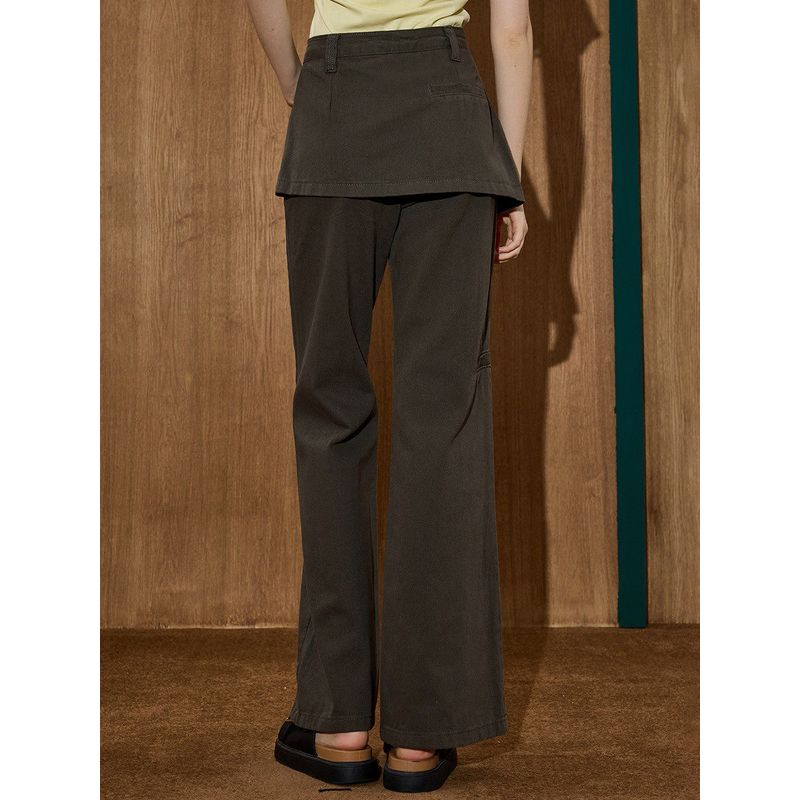 Coolhut High-Waisted Slimming Distressed Workwear Faux Two-Piece Slimming Flared Women's Casual Pants Long Pants