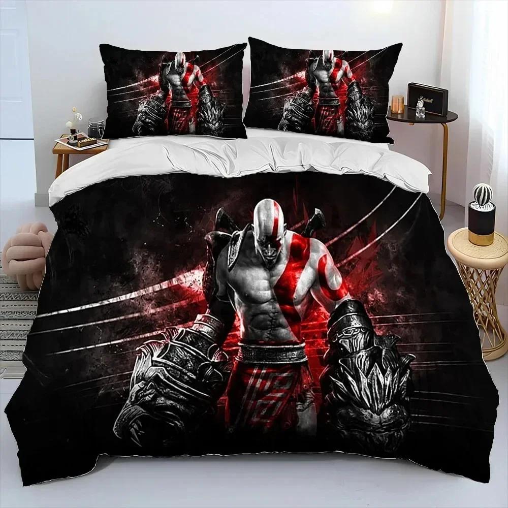 Luxury New 3D Print Game God Of War Kratos Bedding Set Duvet Cover Bed Set Quilt Cover Pillowcase Queen Size Adult Bedding Set