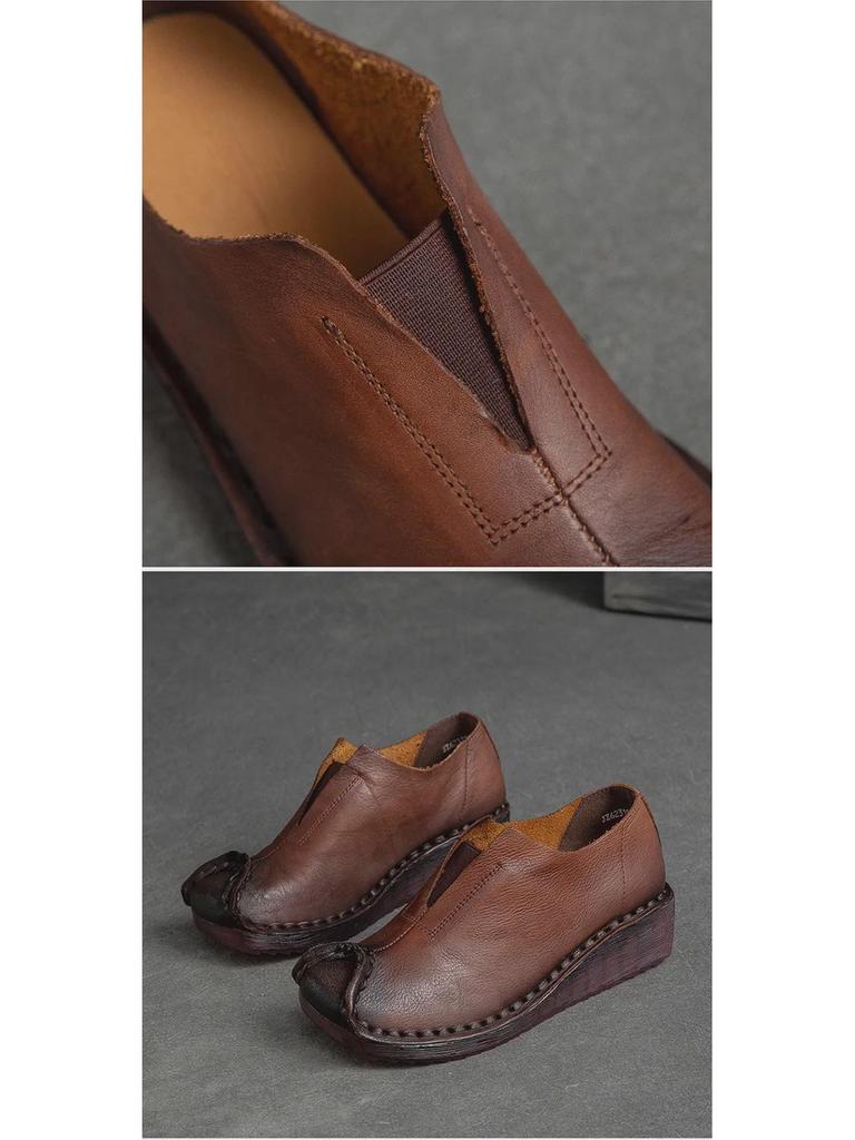 Shanghai Jiechu 2022 Etnické Retro Dámské Kožené Boty - Měkká Podrážka, Pohodlné & Stylové