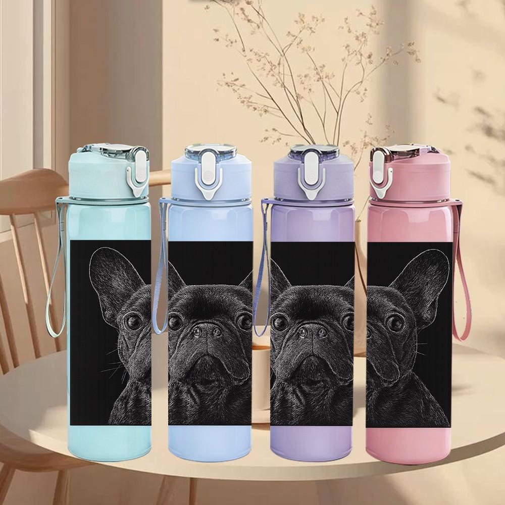 1PC Black French Bulldog Pet Print 750ml Color Plastic Sports Water Bottle Leakproof Flip Straw Lid Suitable for Sports Office Home Use