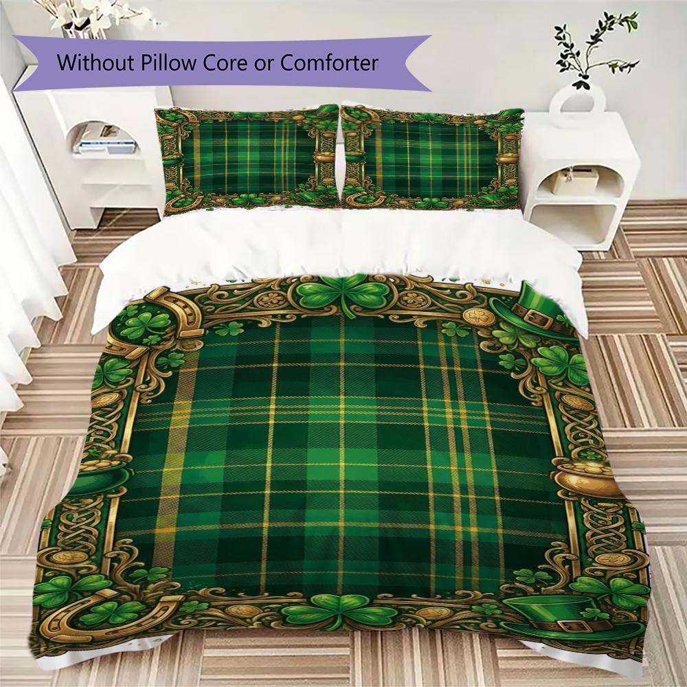 St.Patrick's Day Pattern Bedding Uilt Set Uilt Cover Pillowcase Home Decoration Birthday Gift (1 * Duvet Cover + 2 * Pillowcase  Without Core)75