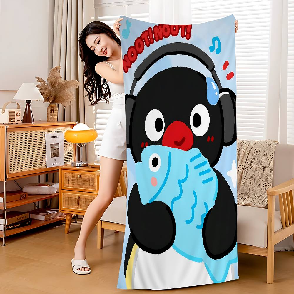 Pingu Cartone Animato Pingu Microfibra Stampato Asciugamano da Spiaggia Alpinismo Yoga Spiaggia Nuoto Corsa Assorbente Morbido Asciugamano