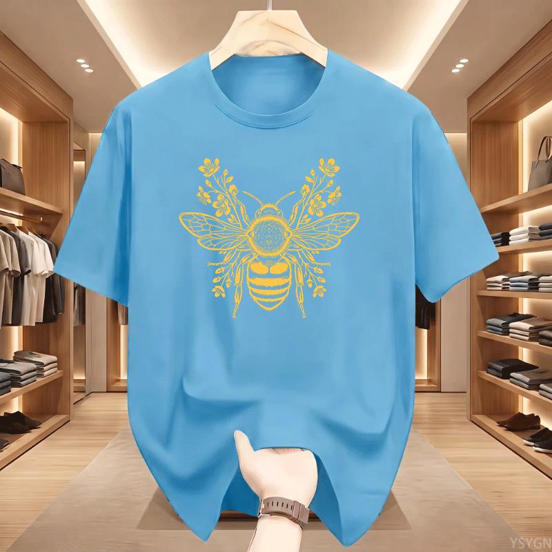Botanical Bee TShirt Bee Lover Gift Floral Bee Tee Honey Nature Lover Printed Tshirts Unisex Summer Cotton Casual T Shirt