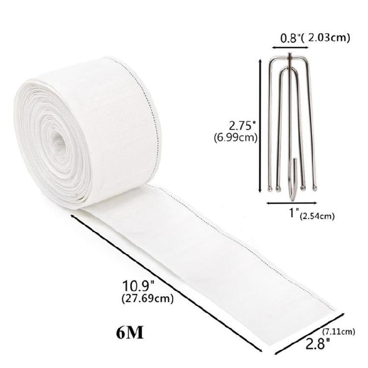 6 Meter Pleat Tape Curtain Heading Tape with 15Pcs 4 Prongs Curtain Pleat Hooks Clips Set Curtain Replacement Accessorie