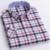 Herren 100% Baumwolle Mehrfarbig Kariert Oxford Hemden Kurzarm Regular Fit Kragen Freizeit Button-Down-Hemd mit Tasche